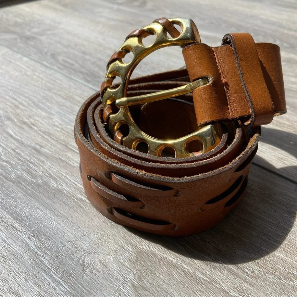 Vintage Handmade Woven Braided Perforated Leather  Belt